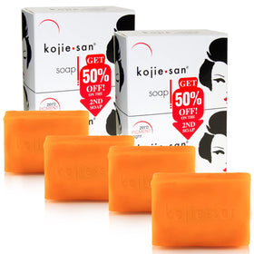 Kojie San skin brightening soap bar featuring kojic acid for even skin tone.
