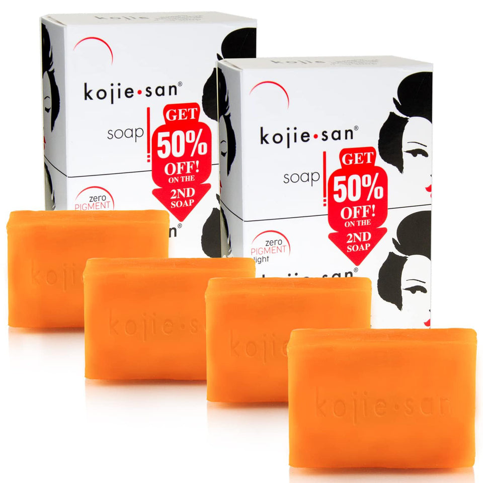 Kojie San skin brightening soap bar featuring kojic acid for even skin tone.