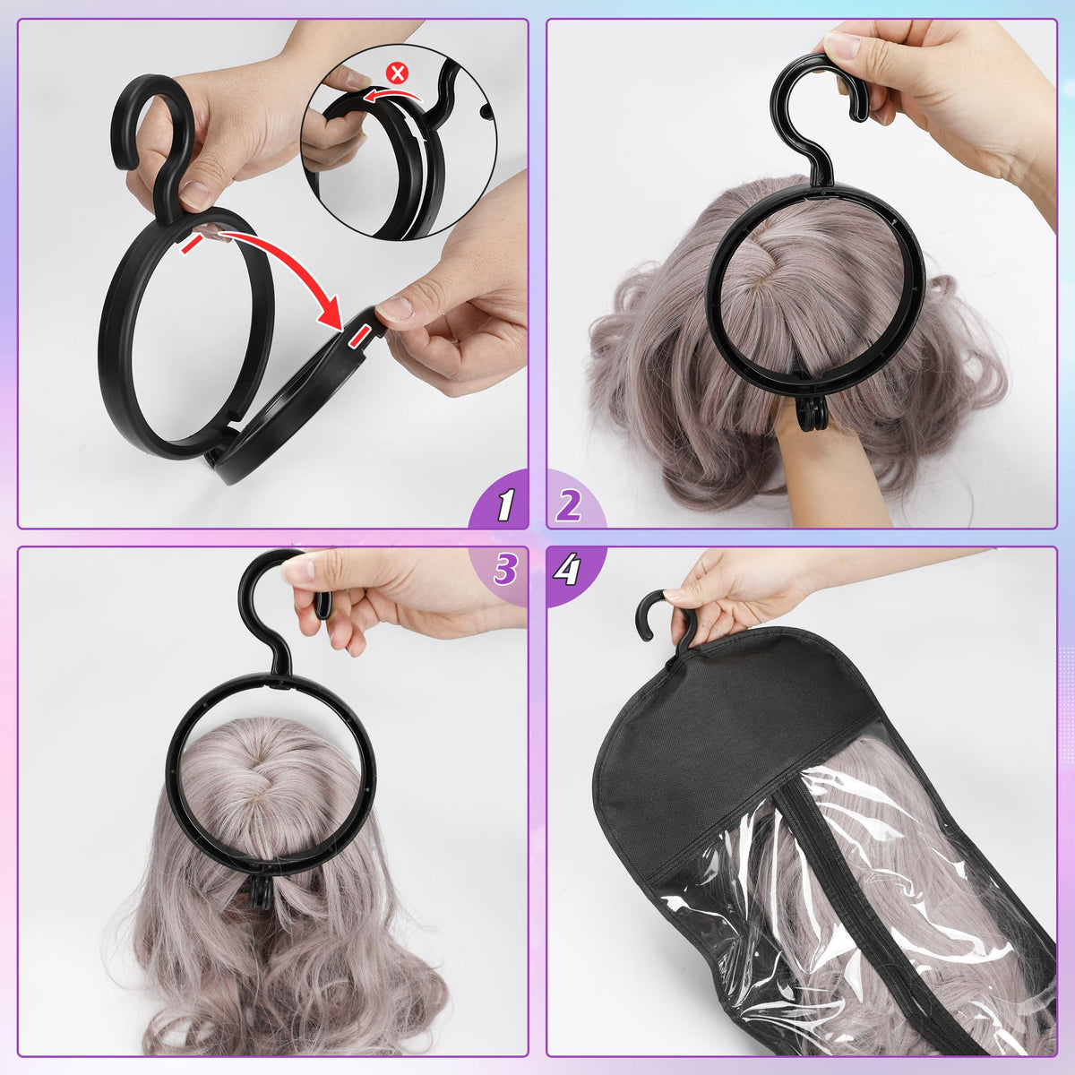 KOLLIEE wig hanger system prevents pinching and keeps wigs shaped.