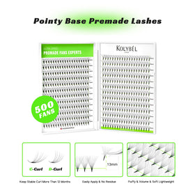 Kolybel 10D lash fans close-up with narrow base for comfort.