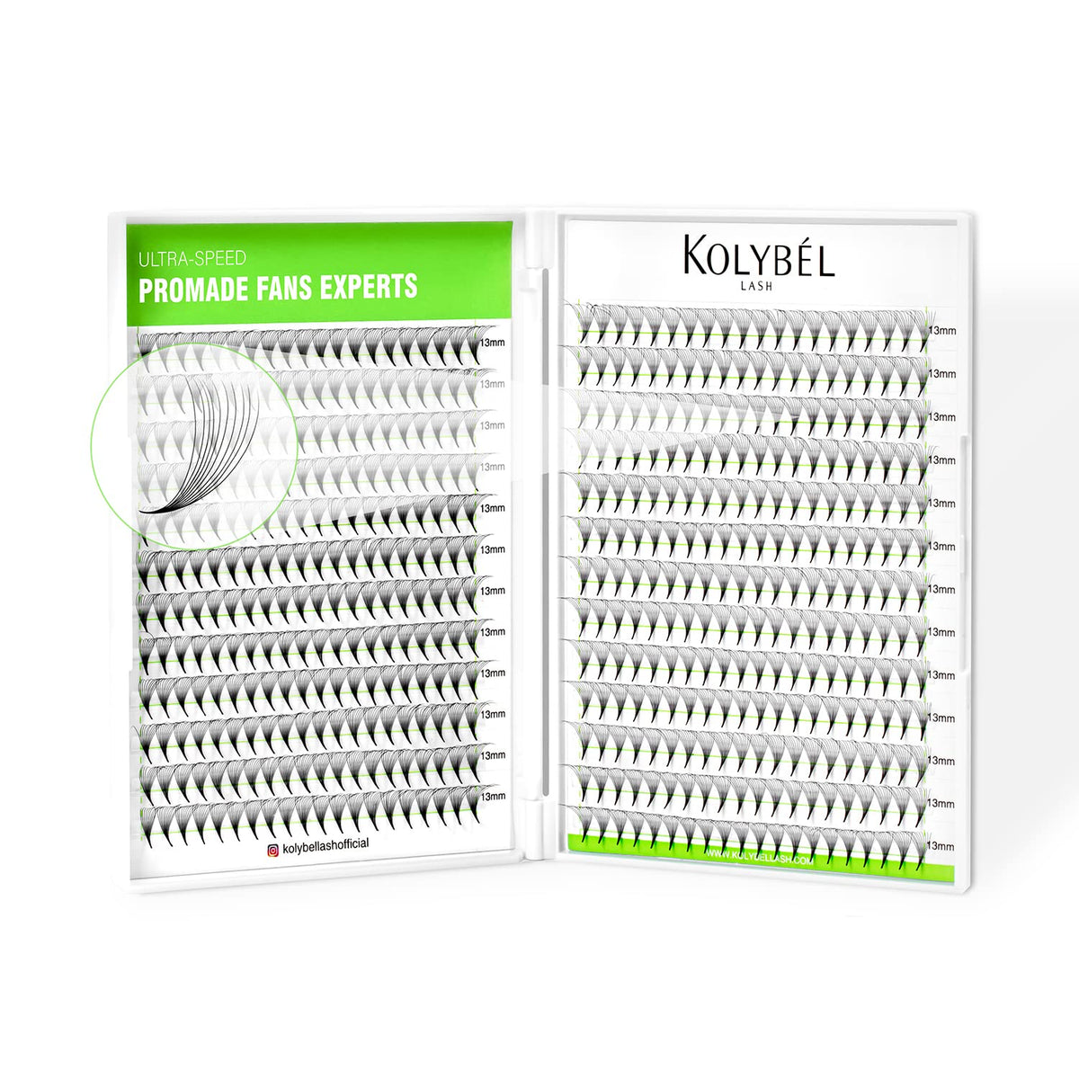 Kolybel 500 premade lash fans box for quick 10D volume in 8-15mm.