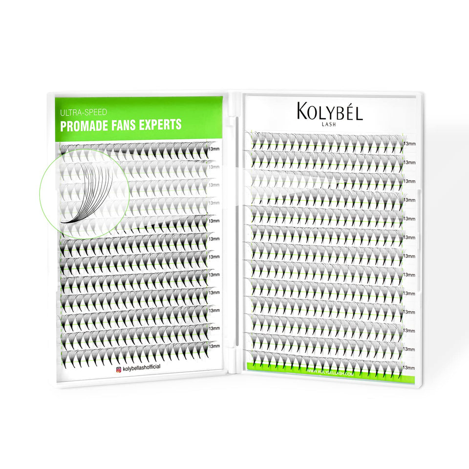 Kolybel 500 premade lash fans box for quick 10D volume in 8-15mm.