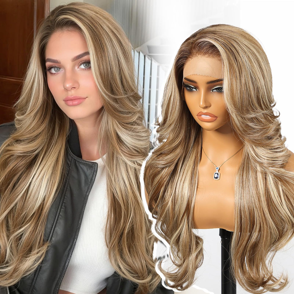KOME ash-blonde highlight wig with natural lace-front for seamless wear
