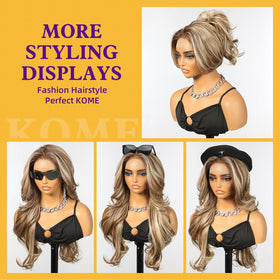 KOME ash-blonde highlight wig side part offering versatile styling