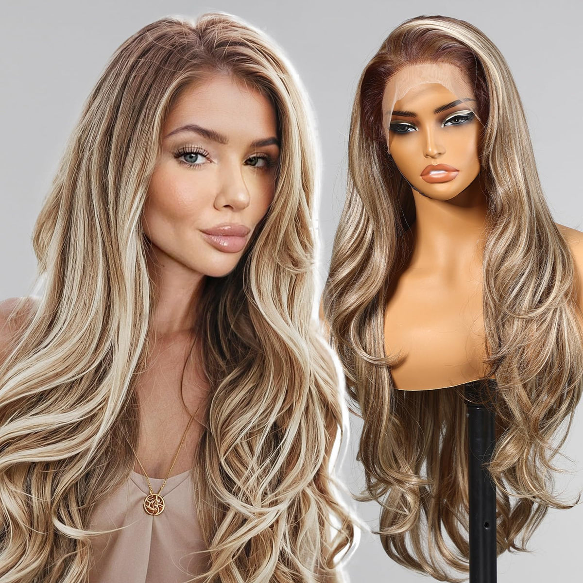 KOME Ash Blonde lace front wig 28-inch with HD lace for seamless daily wear.