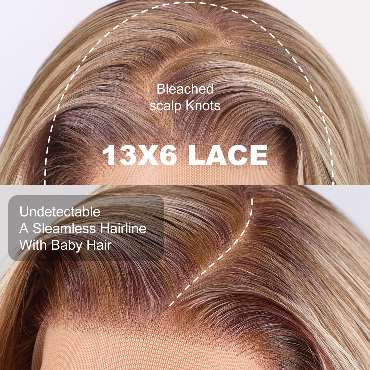 KOME Ash Blonde lace front wig with glueless, breathable cap.