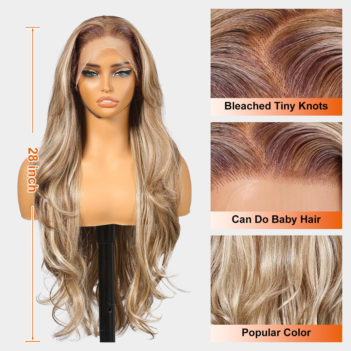 KOME Ash Blonde lace front wig 13x6 parting for versatile styles.