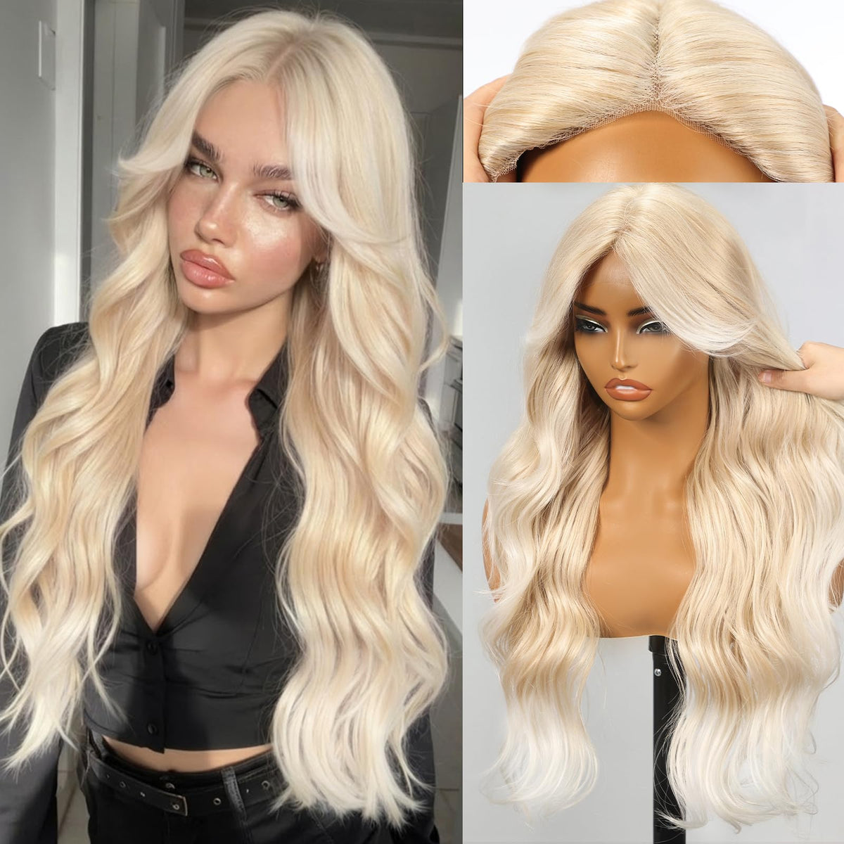 KOME blonde lace-front wig with bangs for an easy natural fringe