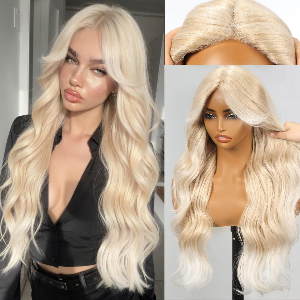 KOME blonde lace-front wig with bangs for an easy natural fringe