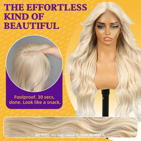 KOME blonde lace-front wig with mermaid waves for dramatic length