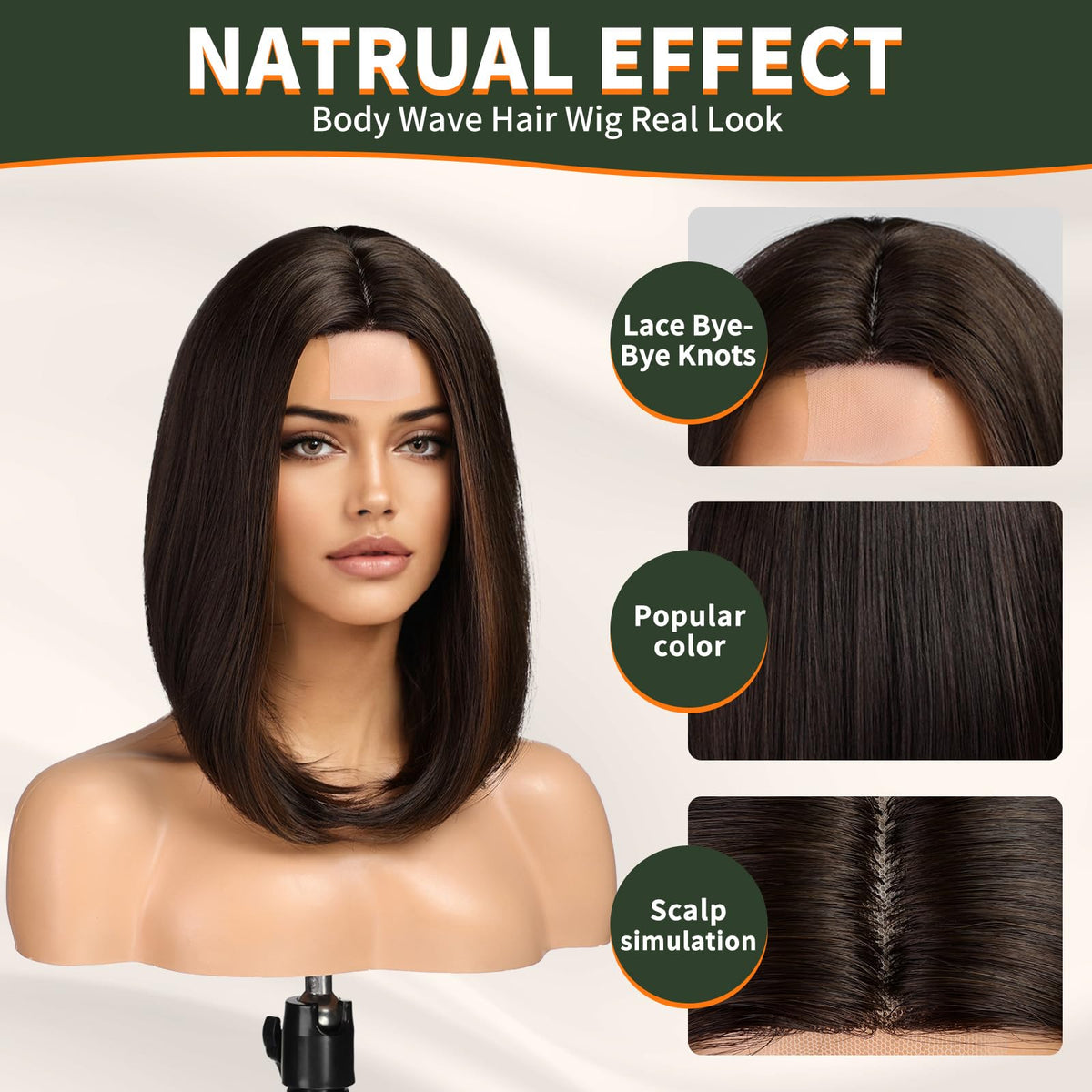 KOME Dark Brown Short Bob Wig back view highlighting uniform shape