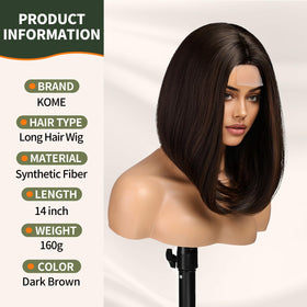 KOME Dark Brown Short Bob Wig bangs detail with moderate fringe styling possibilities