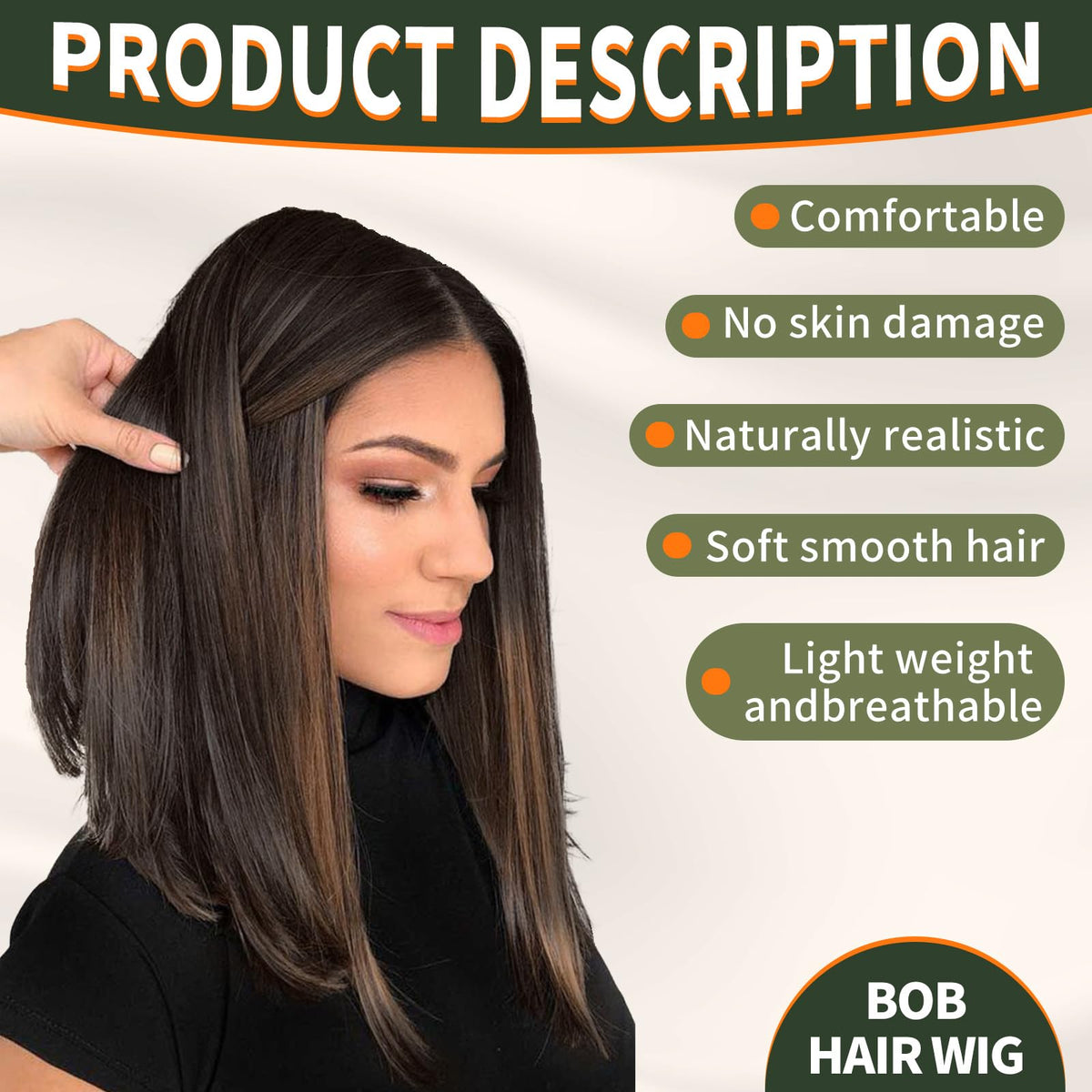 KOME Dark Brown Short Bob Wig cap inside showing breathable construction and fit options