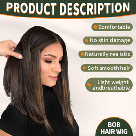 KOME Dark Brown Short Bob Wig cap inside showing breathable construction and fit options