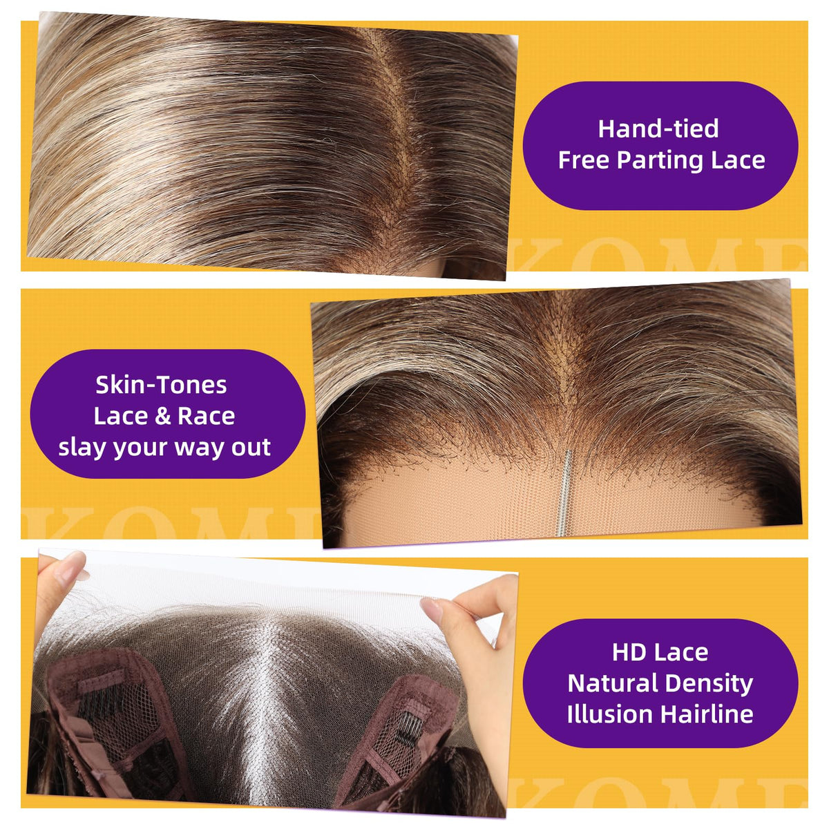 KOME Glueless wig with memory net for secure wear during workouts