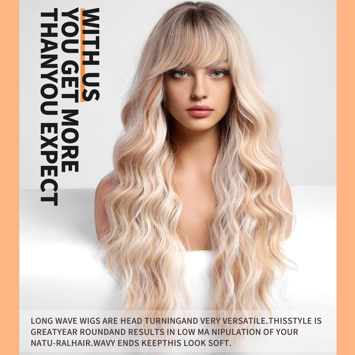 KOME Long Curly Ombre Wig 24in natural appearance and volume.