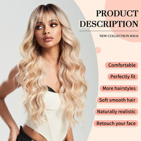 KOME Ombre Blonde Wig with Bangs 24in close up natural waves.