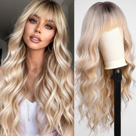 KOME Ombre Blonde Wig with Bangs 24in for daily wear.