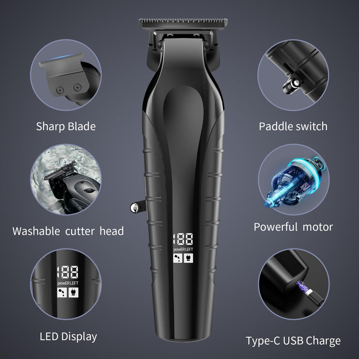 KOMINGDON beard trimmer with T-blade zero-gap for precise 0-1 mm lines
