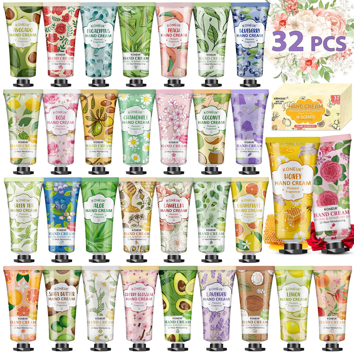 KONEUK 32-pack gift box of hand cream with assorted fragrances for gifting