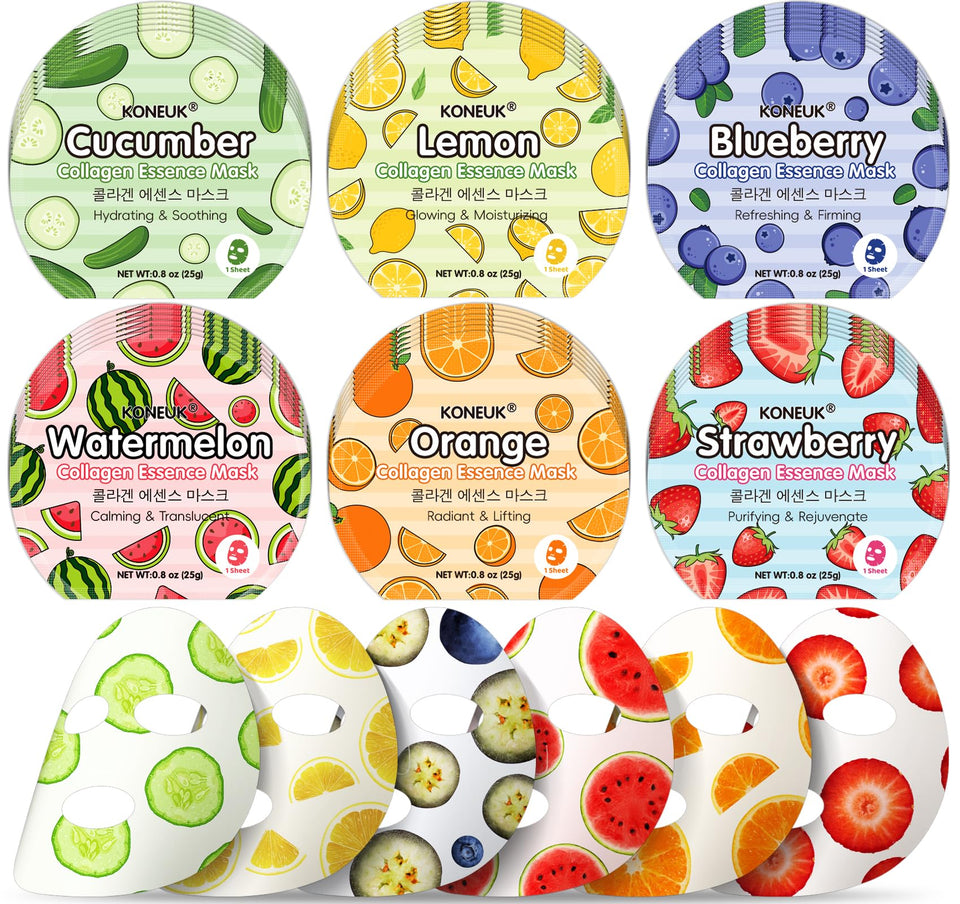 KONEUK 36-pack fruit face mask set for daily hydration and mood-boosting skincare