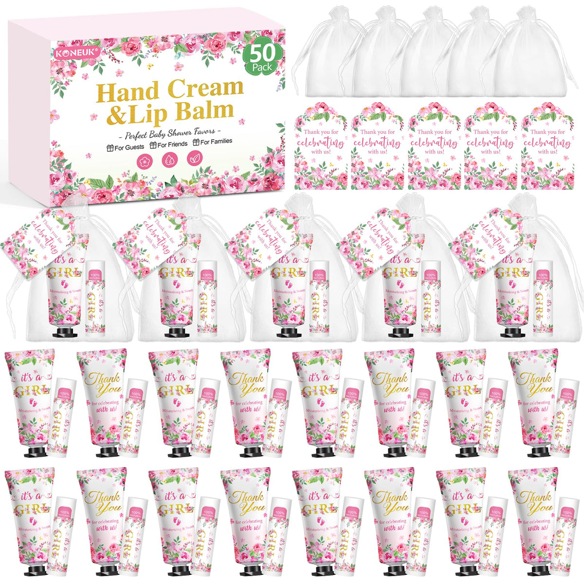 KONEUK 50-pack hand cream display with cherry blossom scent for guest favors