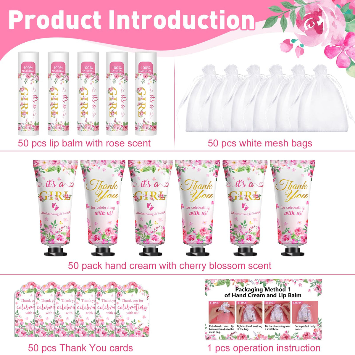 KONEUK 50-pack lip balm set with rose scent for wedding favors