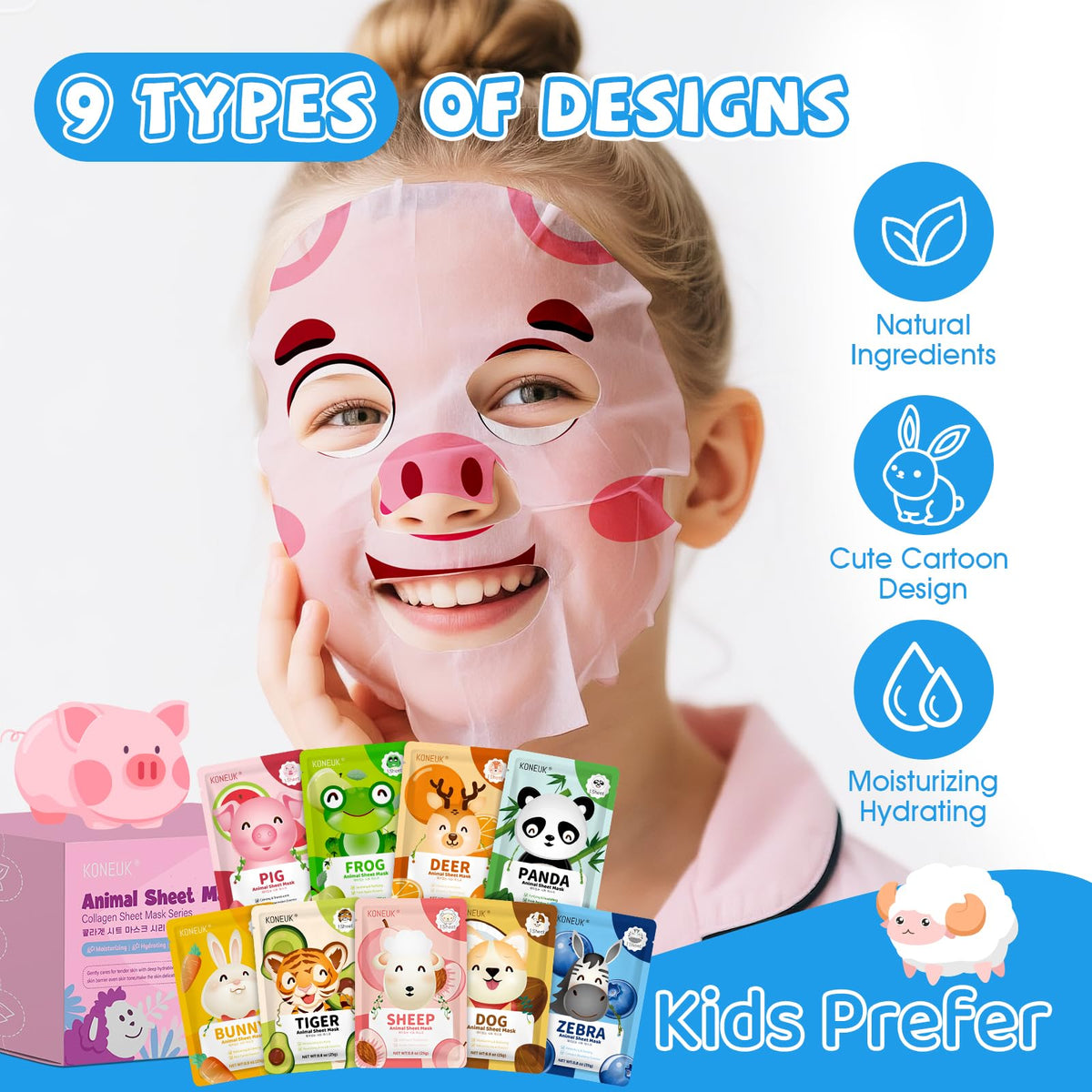 KONEUK 54-pack animal face mask bunny for soothing, relaxing spa moments.