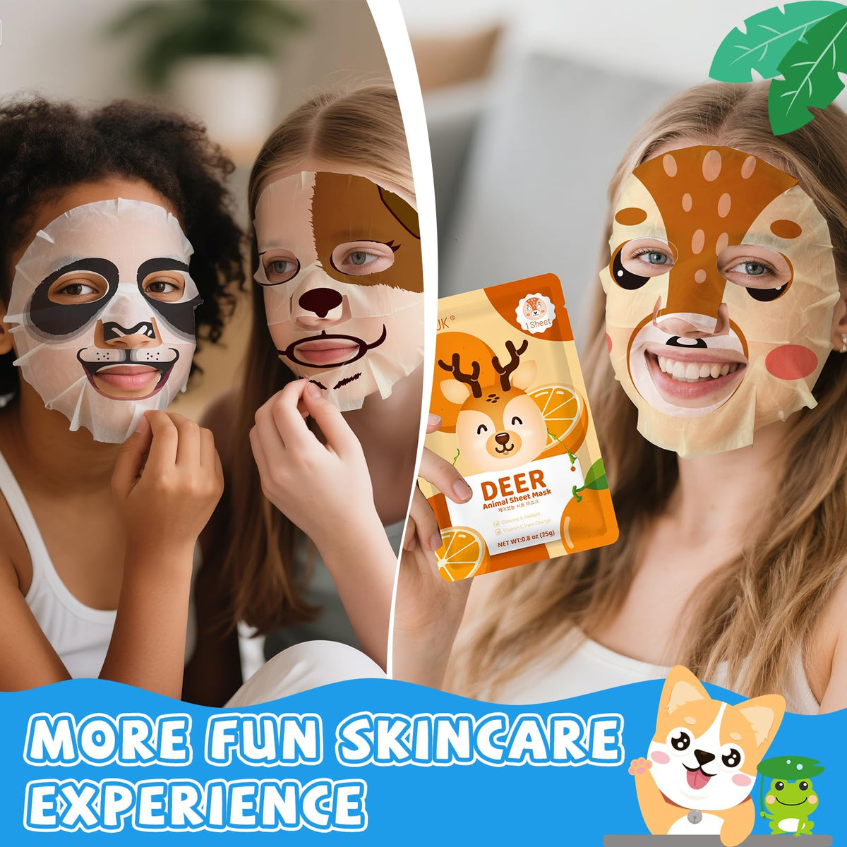 KONEUK 54-pack animal face mask panda for soothing moisture and cozy spa vibe.