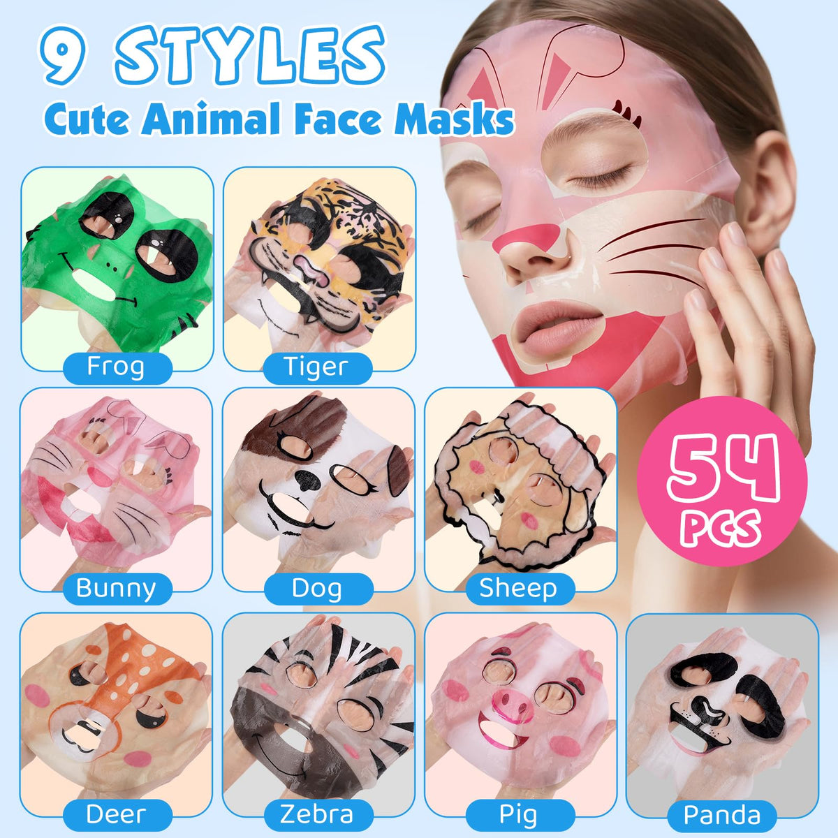 KONEUK 54-pack animal face mask pig for hydration and gentle pampering.