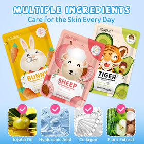 KONEUK 54-pack animal face mask sheep for nourishing skin and calming aroma.