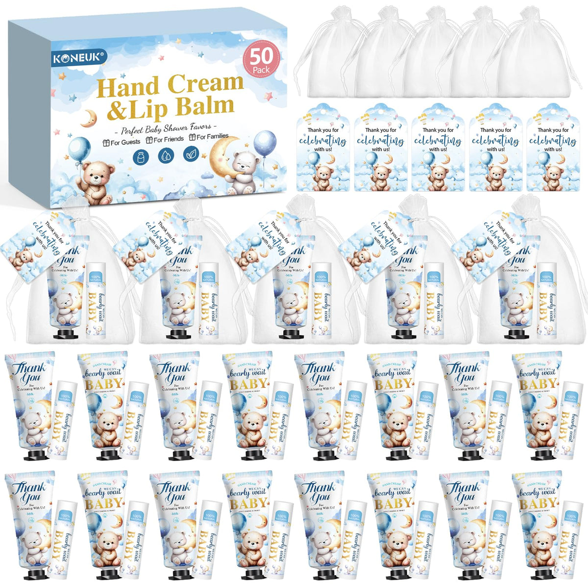 KONEUK bear lip balm coconut-scent pack for baby shower guest favors