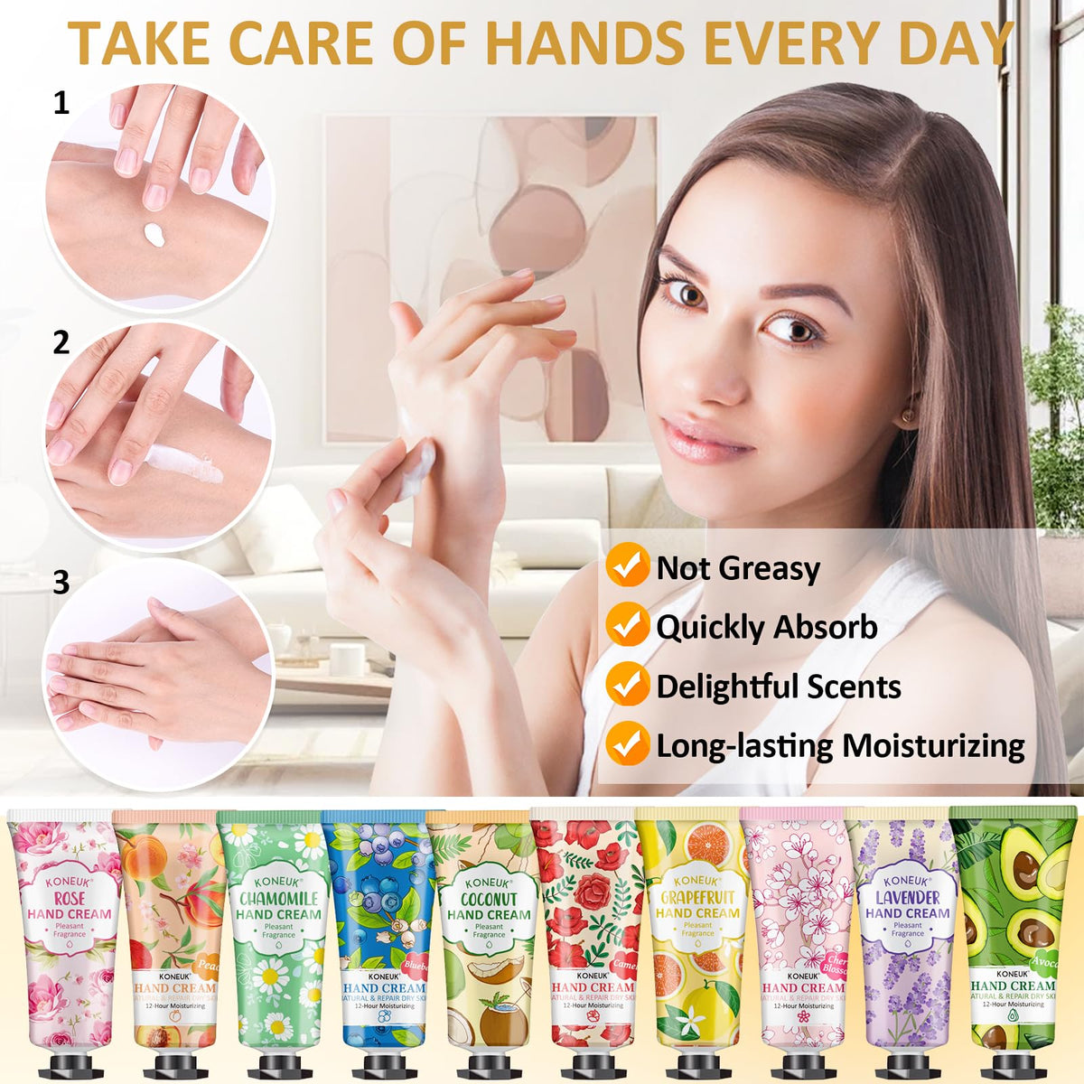 KONEUK non-greasy, fast-absorbing formula leaves hands smooth.