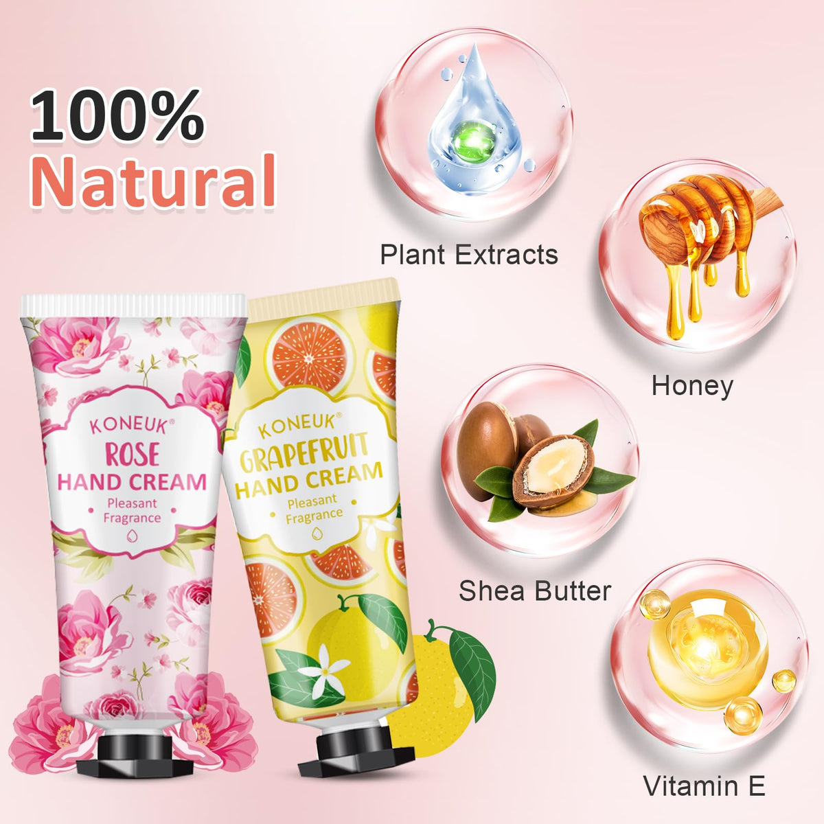 KONEUK rose-scent mini hand cream ideal for daily care and mood-boosting fragrance.