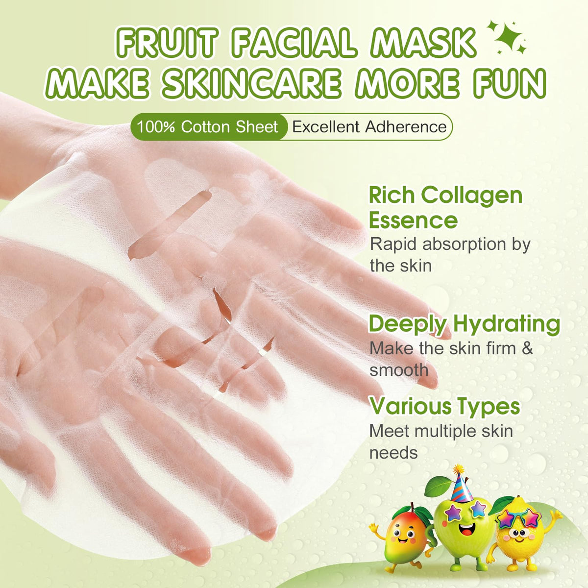 KONEUK teens spa party masks with playful fruit designs for group care