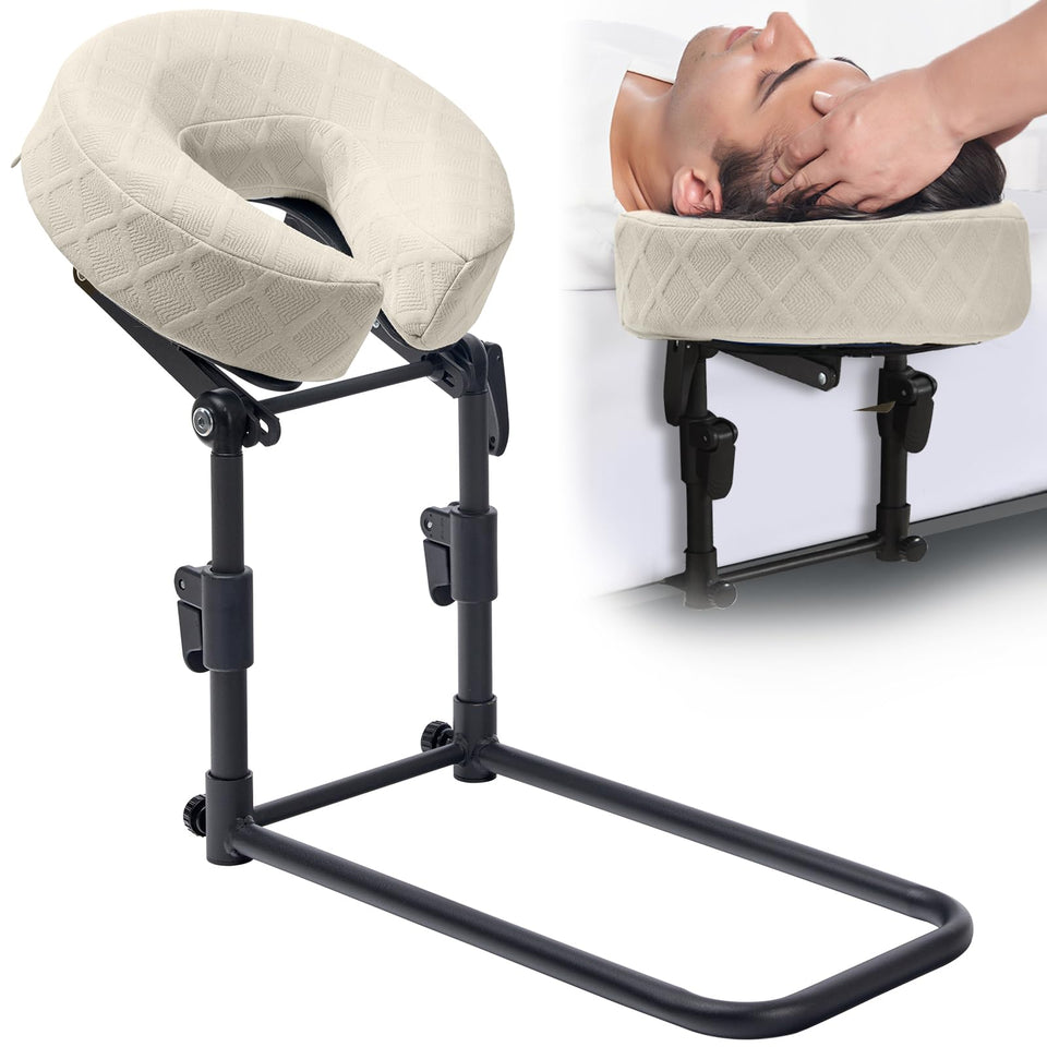 KONOVOLY massage headrest under-mattress base enables portable on-bed comfort.