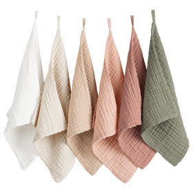 Konssy 6-pack face cloths in soft muslin cotton for gentle cleansing.