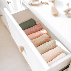 Konssy neutral color fabric blends with bathroom decor and stays gentle