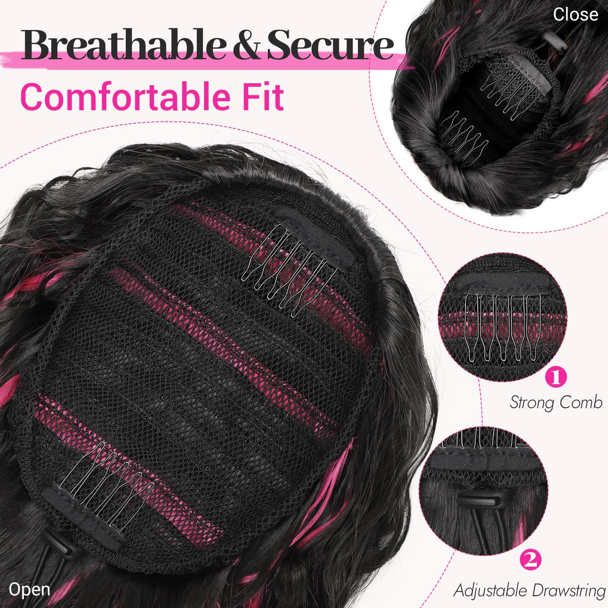 KooKaStyle ponytail with two combs and drawstring stays in place