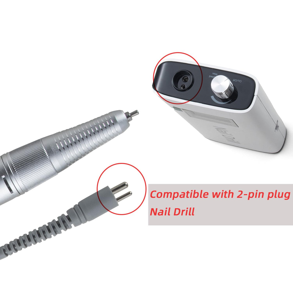 koo-lifee 2-pin jack nail drill handpiece for AIRSEE, quick attachment and cable replacement