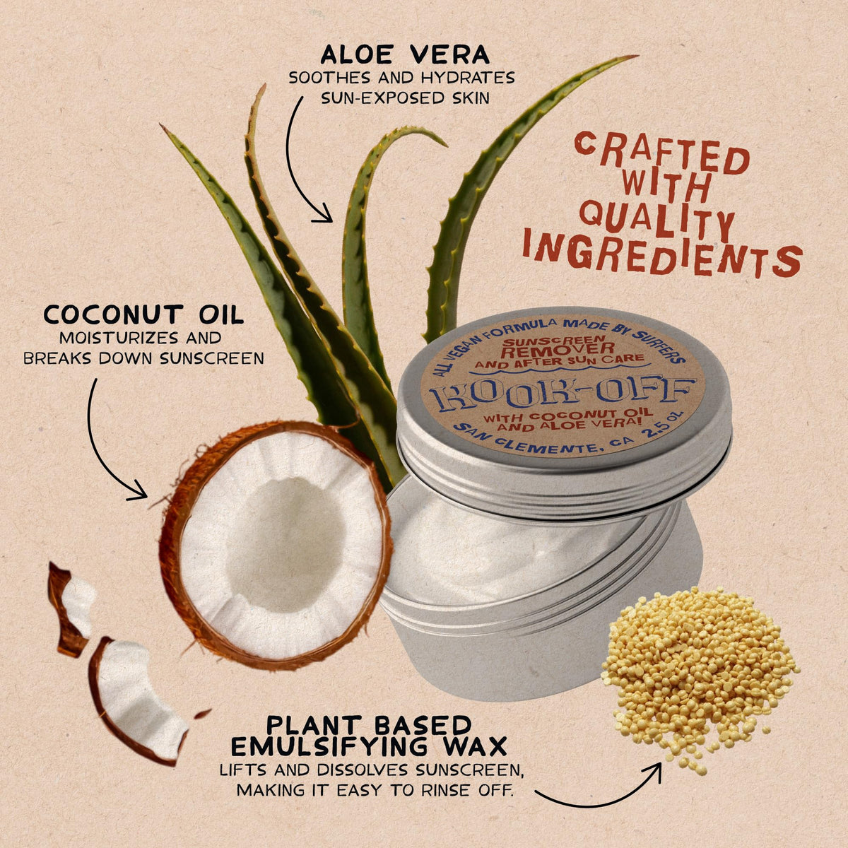 Kook-Off face-beard remover shows effective mineral sunscreen removal without scrubbing.