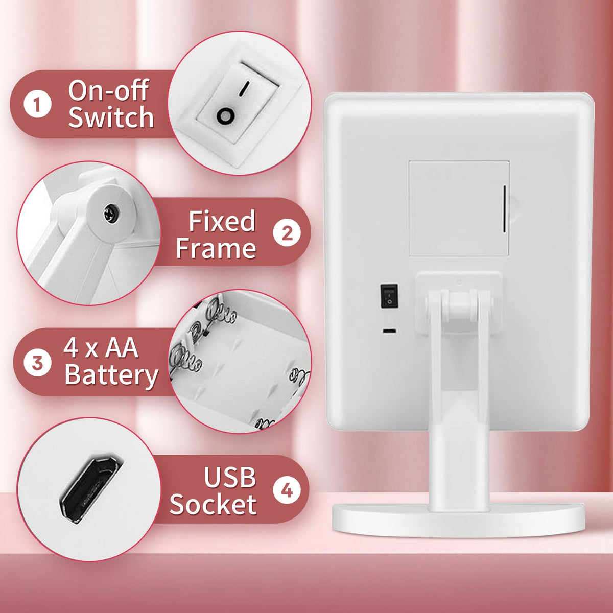 KOOKIN makeup mirror with touch sensor for easy brightness adjustment.