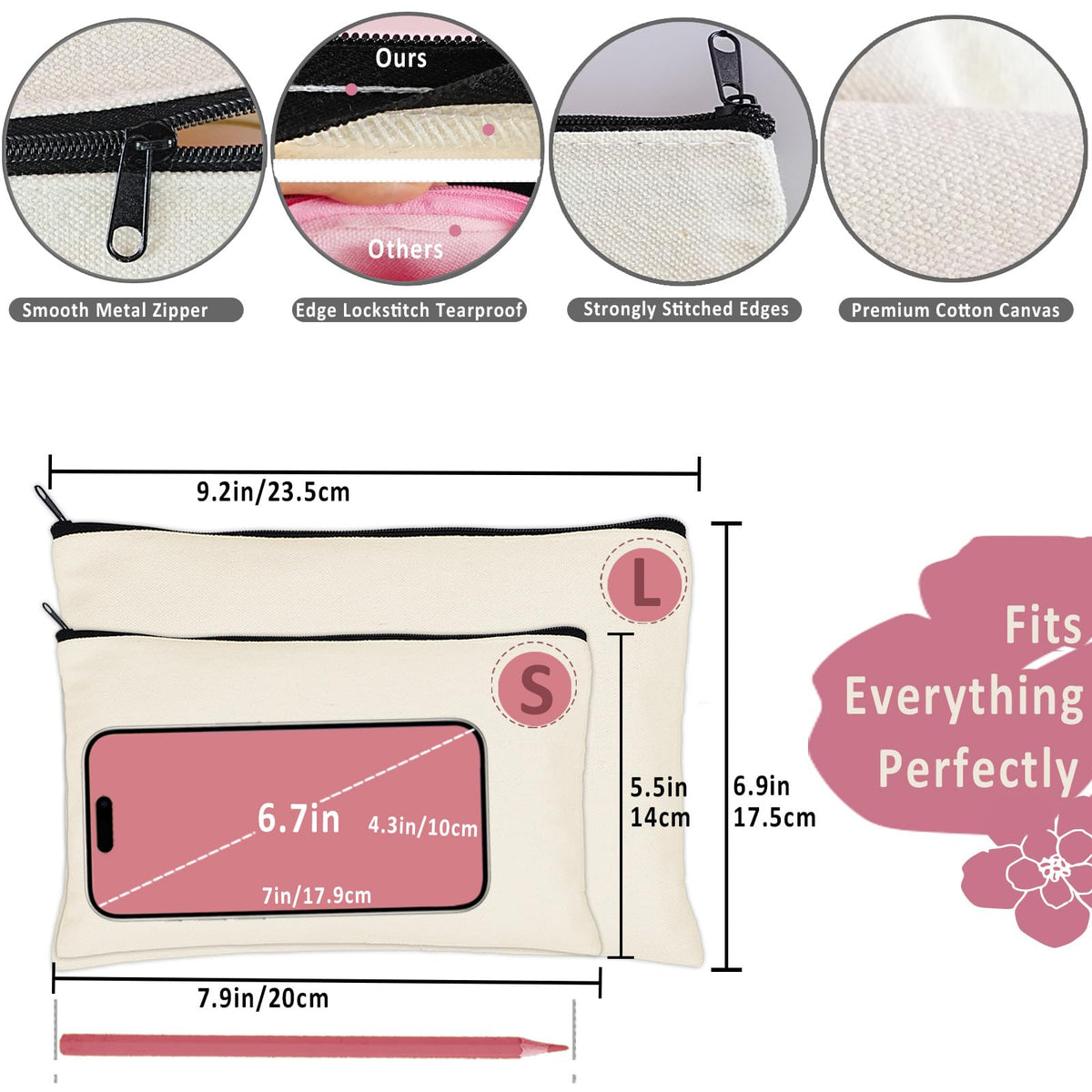 Koolmox canvas zipper pouch flat lay showcases blank sides perfect for DIY decoration.