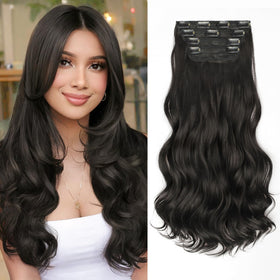 KooKaStyle clip-in extensions 20-inch natural black full set for instant volume.