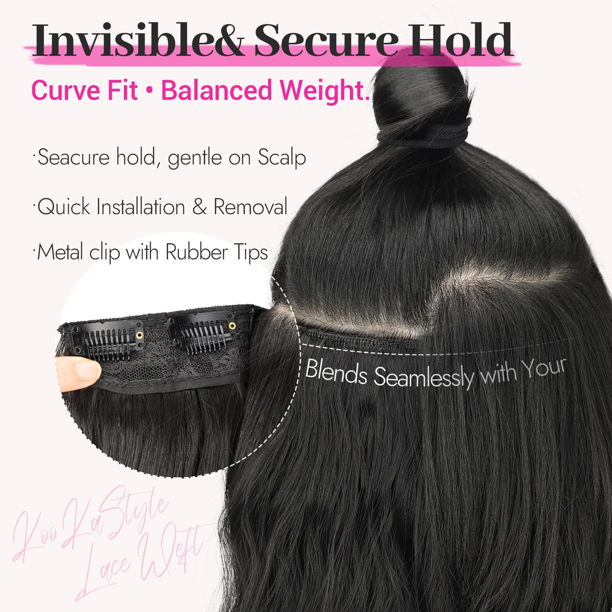 KooKaStyle natural black extensions offer seamless blend from roots to tips.