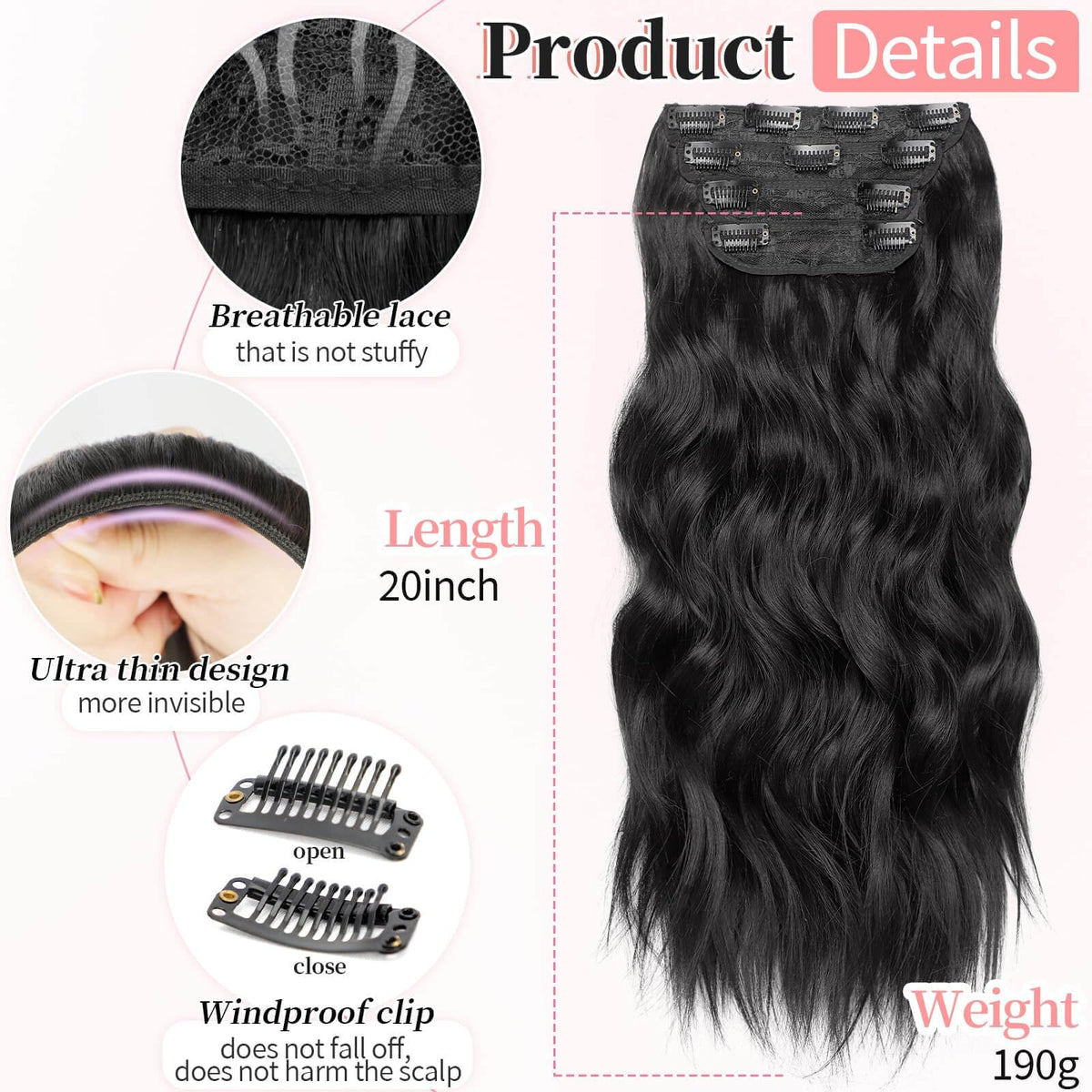 KooKaStyle 7-inch weft with four clips for seamless blending