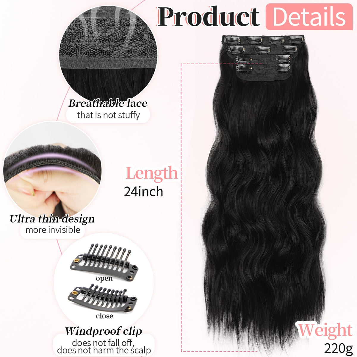 KooKaStyle 24-inch dark black-brown extensions blend with natural color.