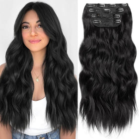 KooKaStyle clip-in extensions, long wavy 20 inches, for instant added volume