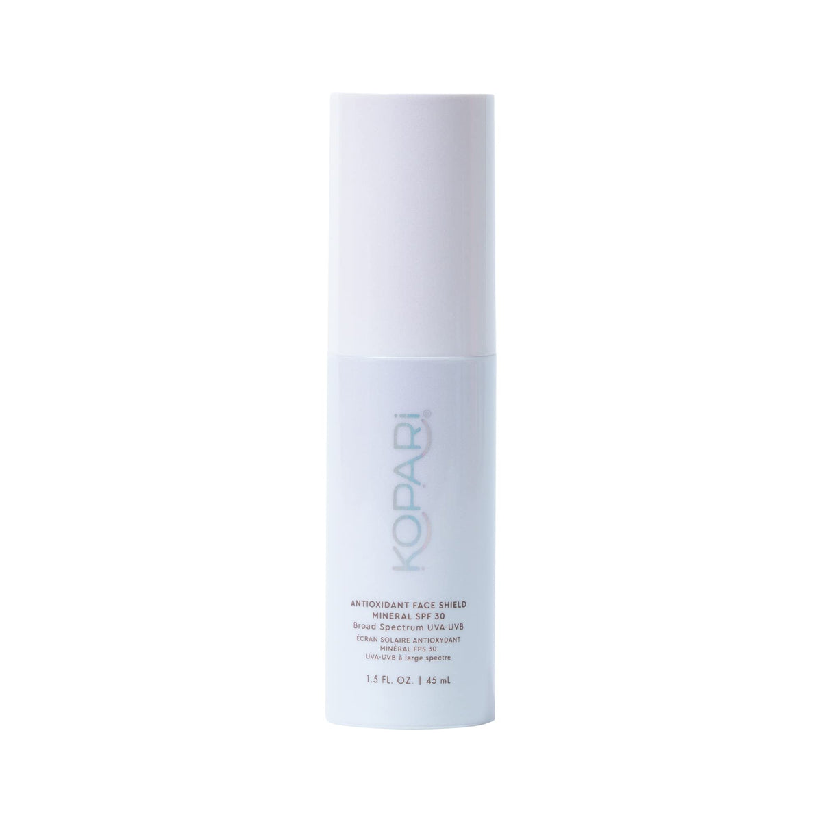Kopari Antioxidant Face Shield SPF 30 bottle with sheer texture for a natural look.