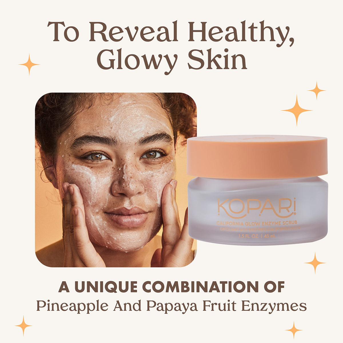 Kopari California Glow enzyme scrub applied on skin for gentle exfoliation